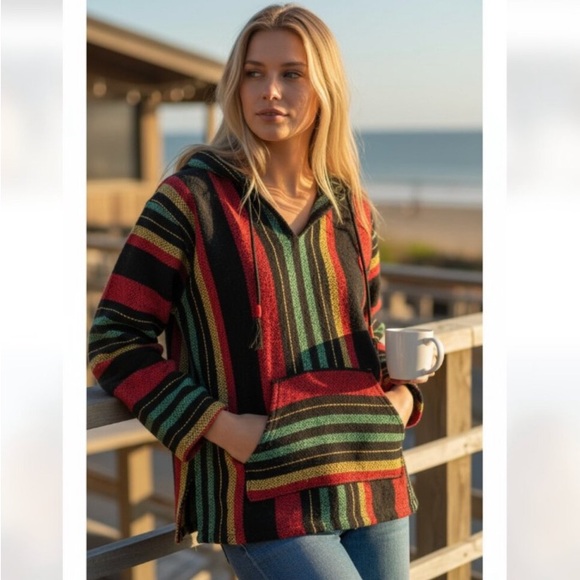 Ladrft Tops - Beach Life by Ladrft Women's Rasta
Poncho Hoodie. Size: Large